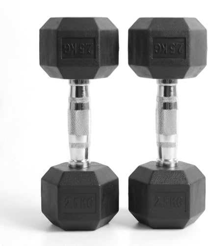 Hex Dumbbells Pair (2.5kg–30kg) | Rubber-Encased Cast Iron Hand Weights Anti-Roll Hex Design Strength Training & Home Gym Fitness Equipment for Men & Women (Black, 2.5KG Pair)