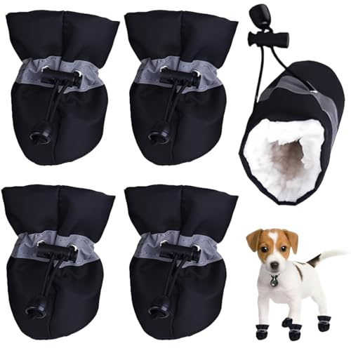 KIRZAX Botas para Perros 4 Piezas - Zapatos Perro Impermeables Invierno, Protector Patas con Felpa, antideslizante ajustable lavable, para perros pequeños/medianos 8-15 lbs (Talla M)