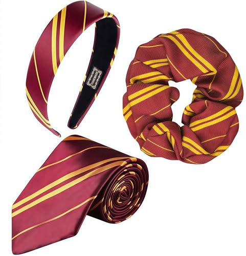 Cravate et Bandeau à Rayures Rouges et Jaunes de Bourgogne, Accessoires de Sorcière, Cravate de Fête, Kit de Déguisement Pour Filles et Garçons