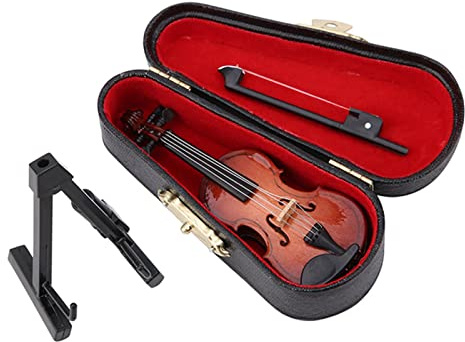 NOENNULL Violon Miniature Musical, Modèle de Violon Miniature avec Support, étui, Accessoires de Maison de Poupée, Décoration D'instrument de Musique, Cadeau, Ornement de Musical