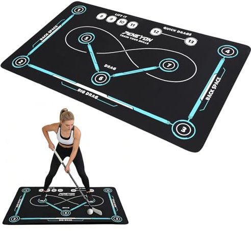 Hockey Training Mat, 150x90cm Thickened Field Hockey Training Equipment, Non-Slip Quiet Hockey Skills Mat Mastery for Indoor/Outdoor, Portable Ball Control Pad for All Ages Hockey Training Enthusiasts