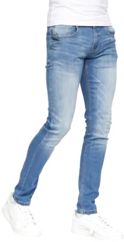 Duck and Cover Men’s Slim Fit Stretch Jeans – Skinny Fit Denim Jeans, 5 Pocket Casual Everyday Jeans, Blue, Dark Wash, Grey, Black Light Wash 32W X 32L