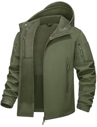 KEFITEVD Men's Multi-Pocket Outdoor Softshell Tactical Jackets Hunting Jacket, Army Green, M