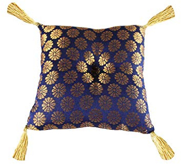 Handmade 7 inches Blue Square Brocade Silk Cushion Pillow For Tibetan Singing Bowl
