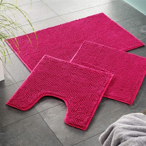 WohnDirect Badematte 45x45 cm Pink – Kleiner Badvorleger für Gäste-WC & Dusche – Weicher Hochflor Badezimmerteppich Quadratisch, Saugstark & Waschbar (Versand aus DE)