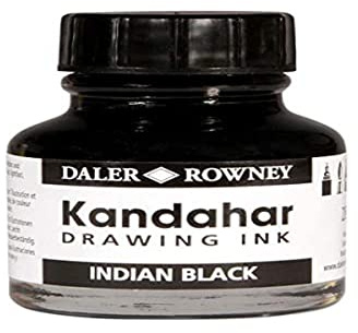 Daler-Rowney Black Kandahar Drawing Ink, 28ml, Illustration and Mixed Media Work, For Professional Artists & Students