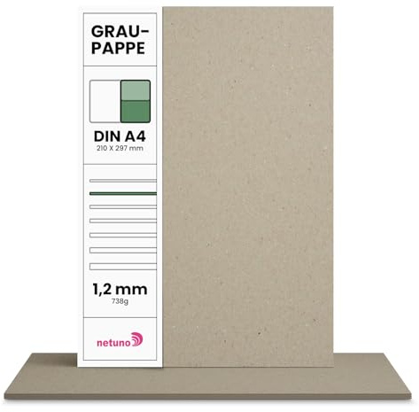 Netuno 100x cartone grigio formato A4 21 x 29,7 cm 738g 1,2 mm Cartoncino Rigido ecologico per Rilegatura libri Modellismo materiale da imballaggio Fai da Te cartone spesso packaging