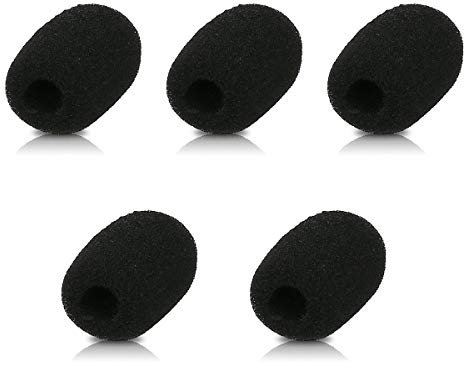 kwmobile Set de 5x filtro de espuma para micrófono - Protector antipop 2.5x3x1 CM - Pantallas antiviento en negro