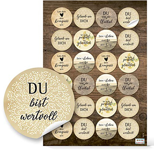 Logbuch-Verlag 96 pegatinas de motivación, frases de sabiduría, vintage, natural, aspecto de papel de estraza redondo, 4 cm, Navidad