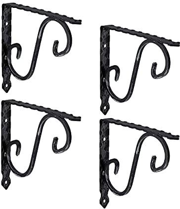 Gedotec Ornament-Konsole Schwerlastkonsole Metall Schwerlastträger | Victoria | Tiefe: 150 mm | Regalträger Tragkraft 15 kg | Stahl Antik schwarz geschmiedet | 4 Stück Regalwinkel im Landhaus-Stil