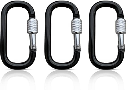 Oval-Karabiner 3er-Set – Schlüsselanhänger aus Aluminium – Karabiner Schwarz – Karabinerhaken klein & leicht – Mini Carabiner – Key Organizer (Schraubkarabiner 64x35 mm)