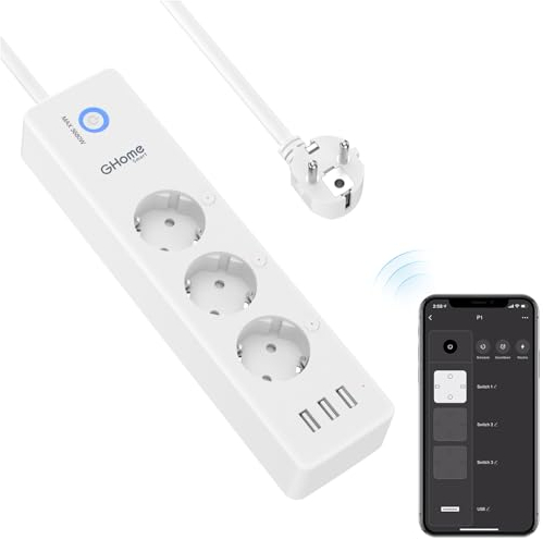 Multiprise Connectée WiFi, Intelligente 3 Prises 16A et 3 USB, Mesurer la Consommation électrique, Compatible avec Alexa et Google Home, Fonction de Minuterie, 1.5M, 2,4GHz