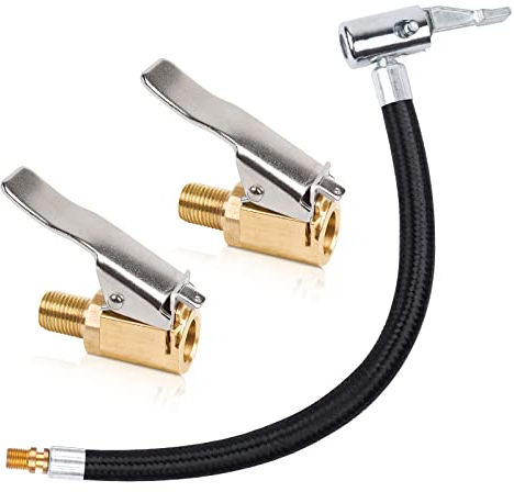 Yeepeo Ventilverlängerung Set, 20cm Reifenfüller Schlauch mit 2 Stück 8mm Autoventil Hebelstecker Air Chuck Reifenfüllschlauch Autoventil Adapter für Auto Fahrrad Motorrad Kompressor
