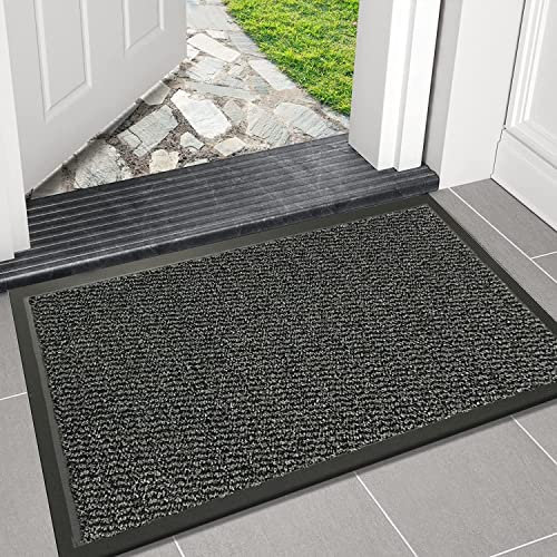 Large Door Mat Entrance Dirt Grabber Floor Mat - Grey, 60 x 90 cm - Waterproof Non Slip Strong Rubber Backing PVC Door Mat for Indoor Kitchen, Entrance Hall Hallway