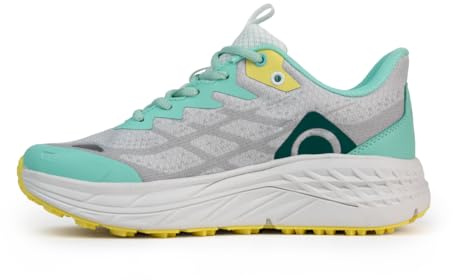 Izas - Zapatillas de Trail Running para Mujer - Deportivas con Suela Alta - Cierre de Cordones - Puntera y Talonera Reforzadas - Elásticas, Ligeras y Resistentes - Eagle Blanco y Menta - Talla 38