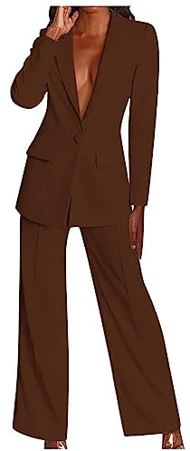 ESSUE 2 Pièces Tailleur Femme Ensemble Pantalon Chic Et Elegant Veste Mince à Manches Longues Couleur Unie Slim Fit Costume Bureau Affaires Femme