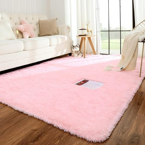 MOONLIGHT20015 Rugs Living Room Large 200x290 cm – Pink Area Rugs for Bedroom Anti Slip – Modern Super Soft Thick Pile Fluffy Shaggy Rug - Plush Carpet Non Shedding Easy To Clean