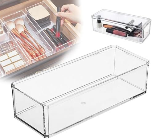 KKwercv Caja de almacenamiento de acrílico transparente con tapa, caja rectangular de plástico, caja de almacenamiento de cosméticos, caja de almacenamiento acrílica de escritorio para organizador de