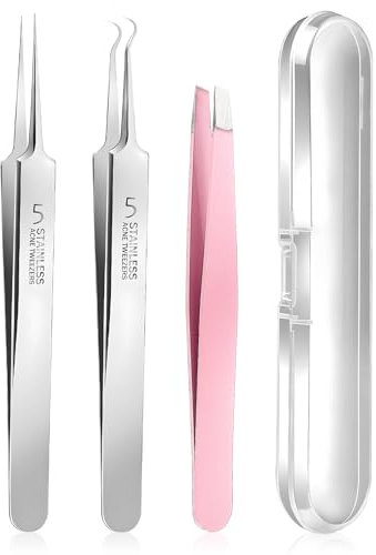 3 Stück Hochwertiger Mitesser Entferner Pinzette Mitesserentferner Komedonenquetscher Set Blackhead Remover aus Edelstahl Pickel Ausdrücken Werkzeug mit Box für Nasen-Gesichtspflege Alle Hauttypen