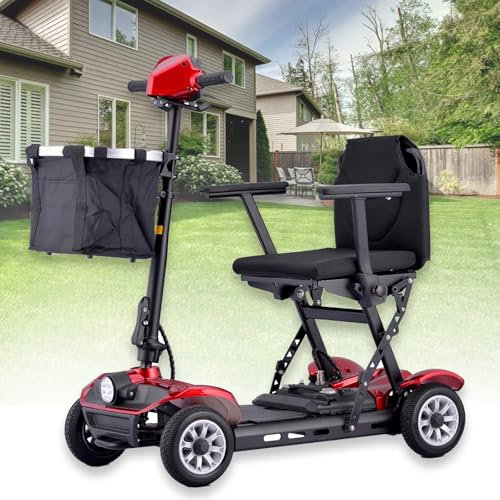 4 Wheel Electric Mobility Scooter, Folding Mobility Scooter with Car Clothing, Lock, Basket And Charger, 18 Km Travel Scooter With 270w Powerful Motor, for Seniors & Adults, Load 200kg