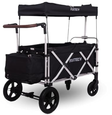 FUXTEC Carro Plegable FX-CTL900 Premium Negro, el Original, Fux Family Collection, Carro de jardín para el Transporte de niños, Playa, Ciudad, Bosque, Tirar o Empujar - Capacidad de Carga 75 kg