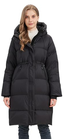 ANYIELIEMO Women’s Thick Long Goose Down Coat Lightweight Warm Winter Down Puffer Parka Jacket (US, Alpha, Medium, Regular, Regular, Black)
