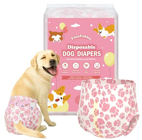 FuzzFables Dog Nappies Female, M, 20 Count, Higher Back Coverage