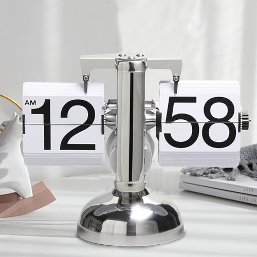 HAMON Orologio da tavolo ribaltabile, orologio digitale ribaltabile a batteria, orologio da tavolo meccanico retrò con ribaltamento automatico per la decorazione di casa, camera e ufficio (Bianco)