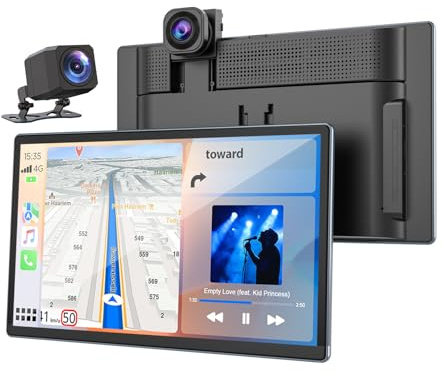 Volam 9 Wireless Carplay Screen for Car with 2.5K + 1080P Dash cam and Backup Camera Support Apple Carplay and Android Auto Car Play with Voice Assistant Bluetooth GPS Navigation AUX