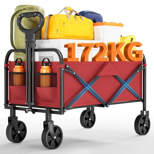 Garvee Carro De Camping Plegable 220L - Ruedas Todoterreno 360° y Manillar Ajustable - Tejido Oxford Impermeable y Gran Capacidad Picnic, Pesca, Compras y Festivales
