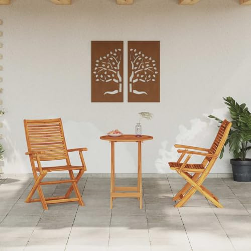 LoogCape hopfällbar bistro-set, 3-delar, brun, massivt trä, akacia med sittdyna, vikbar för balkong, terrass, trädgårdsmöbler, set, mysig matgrupp, väderbeständig, platsbesparande