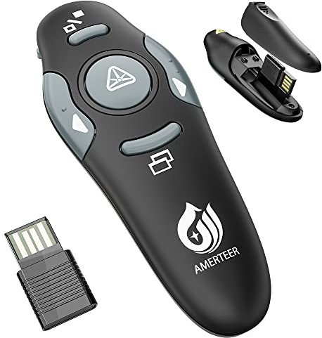 AMERTEER Presentation Clicker Wireless Presenter Remote Clicker for PowerPoint Presentations with Red Pointer, PowerPoint Clicker Slide Advancer for Mac/Windows/Google Slide/PPT.