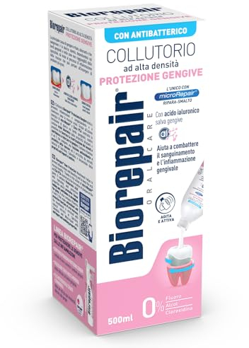 Biorepair, Mundwasser mit hoher Dichte, Schutz gegen Zahnfleischbluten, Hyaluronsäure und antibakterielles Zink, ohne Fluor, Alkohol und Chlorhexidin, 500 ml