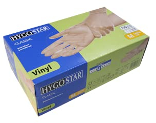 FRANZ MENSCH 100 Stück Hygostar Vinylhandschuhe Classic | gepudert, Packung, transparent, 8/M, L: 24cm, Vinylhandschuhe,Einmalhandschuhe, Untersuchungshandschuhe