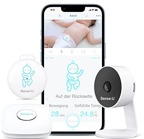 Sense-U Pro-Paket (Babyphone Pro+ 2K-PTZ-Kamera): Verfolgen Sie Bewegungen mit Erregungsvibration, Rollover, Temperatur, 2K-Video, Hintergrundgeräuschen und Bewegungserkennung, keine monatliche Gebühr