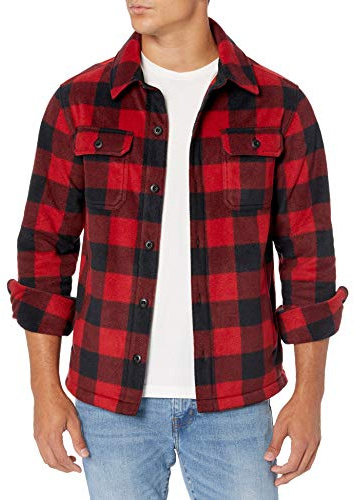 Amazon Essentials Surchemise d’Hiver en Polaire à Manches Longues Homme, Rouge Carreaux Western, XXL