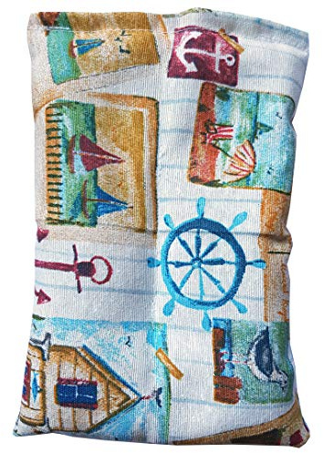 Decolores | Cojín Térmico de Semillas | Efecto Calor y Frío | Apto para Microondas y Congelador | Relax y bienestar | Estampado Marinero (Lavanda, Mediano, 40 cm)