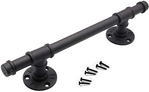 LONTAN 2 Stück Scheunentor Griff Schmiedeeisen Schiebetür Griff Schwarz 360mm Gesamtlänge Scheunentürgriff Schrankgriffe Vintage Türgriff Schwarz