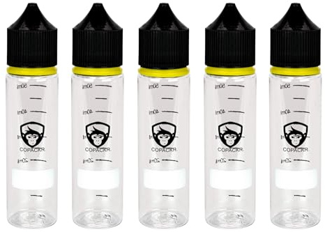 5 x 60 ml V3 – knubbig gorilla plast PET droppflaskor med mått för oljor, vätskor, bläck och kemikalier – perfekt för resor – med barnsäkert lock