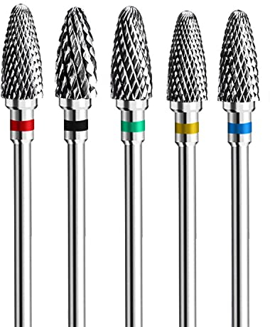 FANTEXY-Nagelfräseraufsatz-Set für Acrylnägel, 2,38 mm, professionelle Wolfram-Nagelfeile, Nagelkunst-Werkzeuge, Maniküre, Pediküre, Aufsätze zum Formen und Entfernen, für zu Hause, 5 Stück