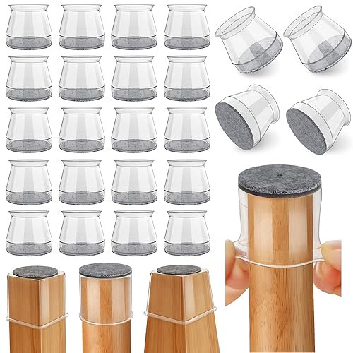 Chair Leg Floor Protectors Round, 24 Pcs Silicone Felt Furniture Leg Pads Caps Covers for Hardwood Floors (Fit:23-32.9mm)