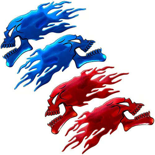 Niuhong 4 Pcs Sticker 3D Tête Mort Flamme Réservoir Décorations d'Autocollants Protection Moto Crâne Démon Universel Étanche Film Peinture Contre Rayures (B)