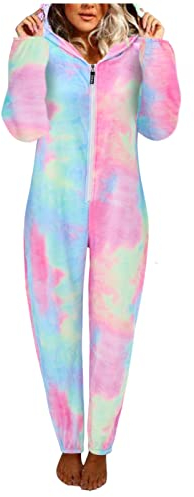 Weich Pyjama Schlafanzug mit Kapuze Hausanzug Einfarbig Schlafoverall Einteiler SchlafanzüGe Mit Kapuze Overall Teddy Fleece Einteiler Onesie Trainingsanzug Ganzkörperanzug Einteiler Onesie Schlafan