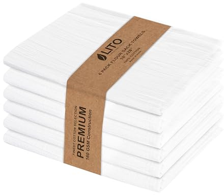 Flour Sack Towels - 100% Cotton Tea Towels for Crafts, Dish Towels for Kitchen, Embroidery, Cleaning, Baking (Pack of 6) - 18x 28 | Tea Towels for Baking sourdough | Tortilla Towel