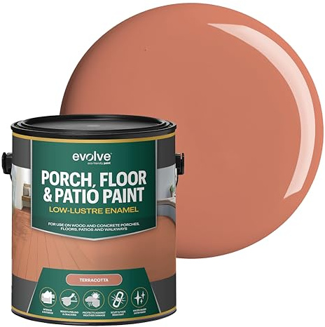 EVOLVE Porch & Floor Paint (Terracotta) 1-Gallon – Durable, Scratch-Resistant, Multi-Surface Interior & Exterior Floor Coating, Low VOC, Fade & Weather Resistant