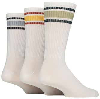 SockShop Wildfeet Men's Sports Socks - Soft, Cooling, Breathable Bamboo, Calf, Crew Length, Plain, Striped, 3 Pair Multipack Size 7-11 White Green/Yellow/Blue Stripes