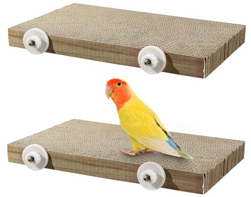 Realand Perchoir pour cage à perroquet, jouets à mâcher pour perruches, aire de jeu, conure, calopsitte, plate-forme de broyage, accessoires de cage pour perruche, cacatoès (marron, lot de 2, L : 31 x
