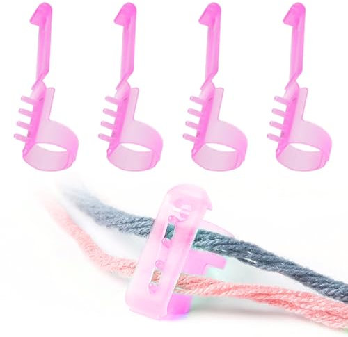 4 Stück Strickfingerhut Fadenführer, Häkelringe Finger Verstellbar, Garnführung Fingerhalter Strick, Crochet Yarn Guide Ring für Häkelstrick Bastel Zubehör (Rosa)