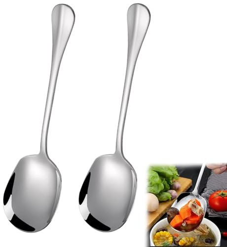 katmerio Lot de 2 Cuillères de Service en Acier Inoxydable de 25 cm avec Longues Poignées pour Salade, Soupe et Restaurant