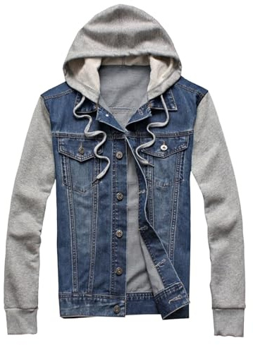 Chaqueta vaquera con capucha para hombre, corte entallado, estilo camionero, informal, de manga larga, para otoño